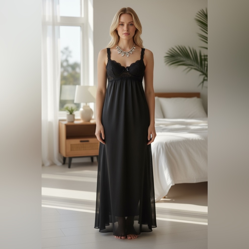 Olga Black Lace Chemise